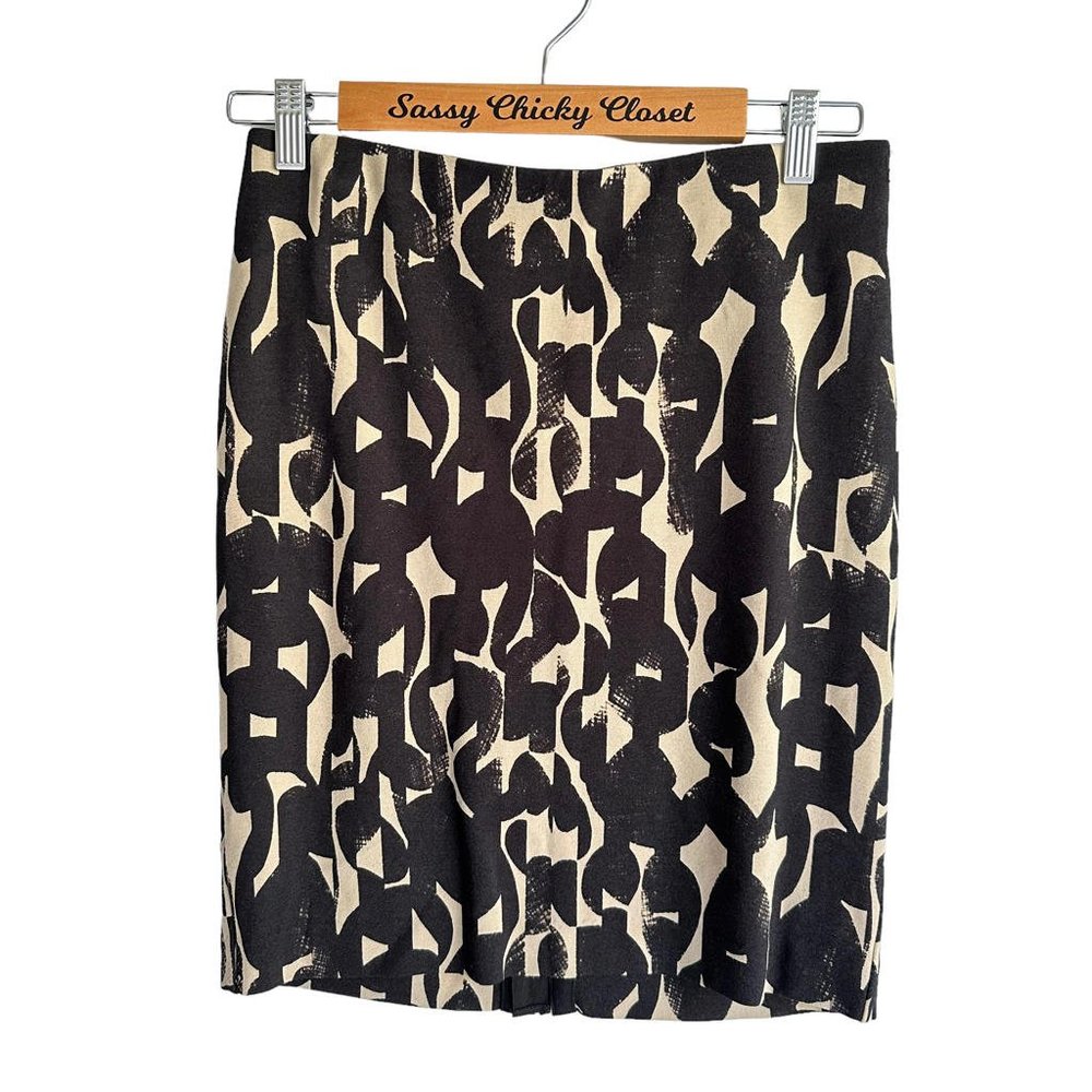 ANN TAYLOR Petites Black & Tan Chain Link Stretchy Ladies Pencil Skirt, 6P